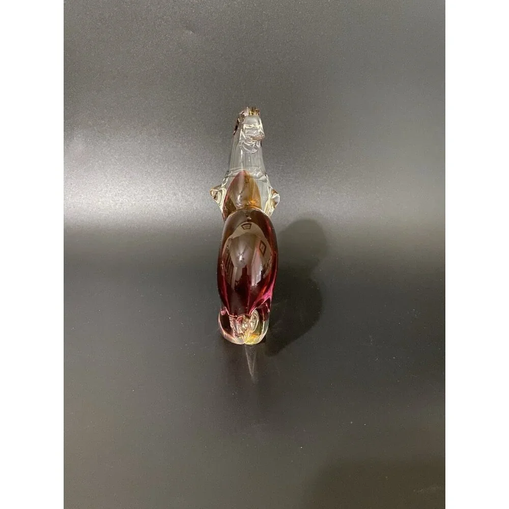 Clear Glass Elephant Figurine Paperweight Purple & Amber Collector 6